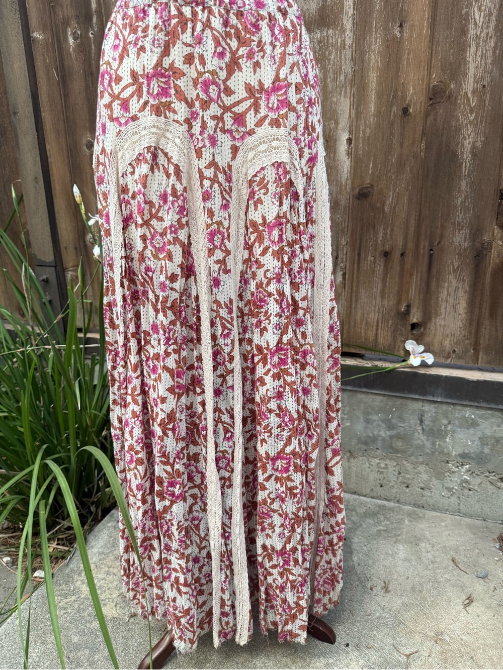 Free People Pink Floral Crochet-Panel Maxi Skirt - Picture 2 of 5